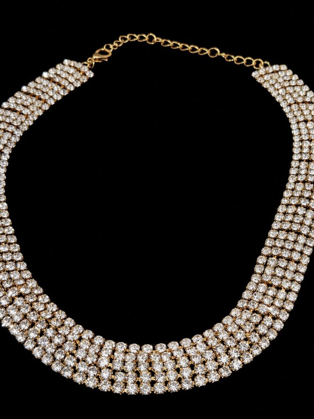 5-Row Rhinestone Statement Choker Necklace Bling Gold Toned